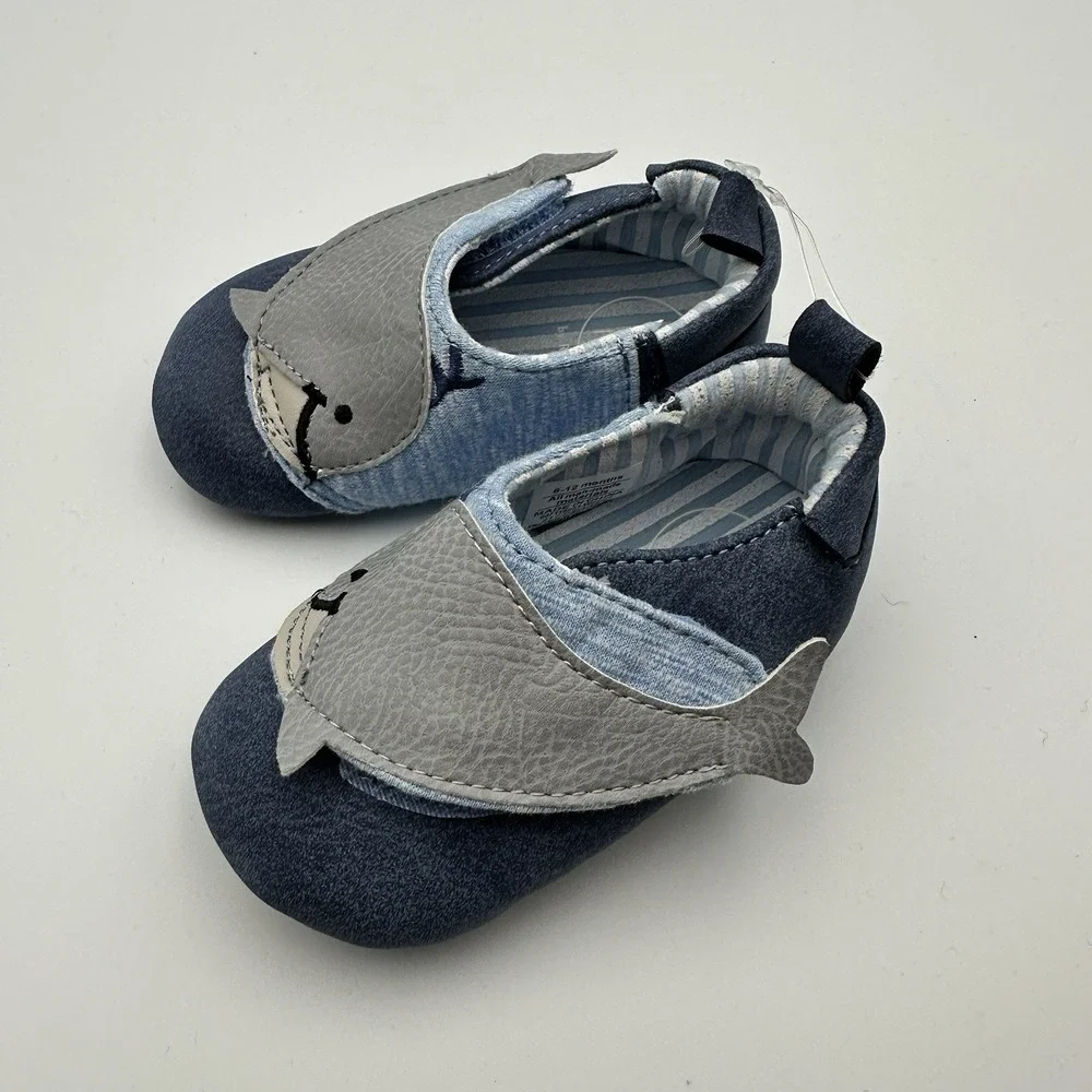 Ro+Me by Robeez Baby Boys Gray Whale Shoes Slip On Soft Sole Unworn 6-12 Months